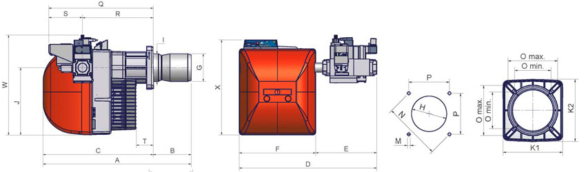 Габаритные размеры газовой горелки Cibital Unigas IDEA NG550