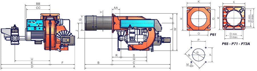 габаритные размеры горелок TECNOPRESS P61